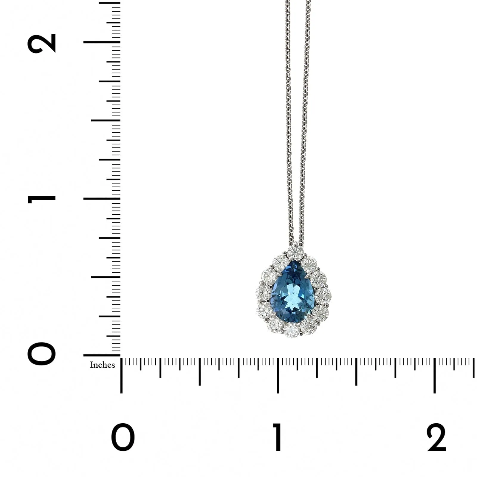 18K White Gold Pear Shape Aquamarine Diamond Halo Pendant