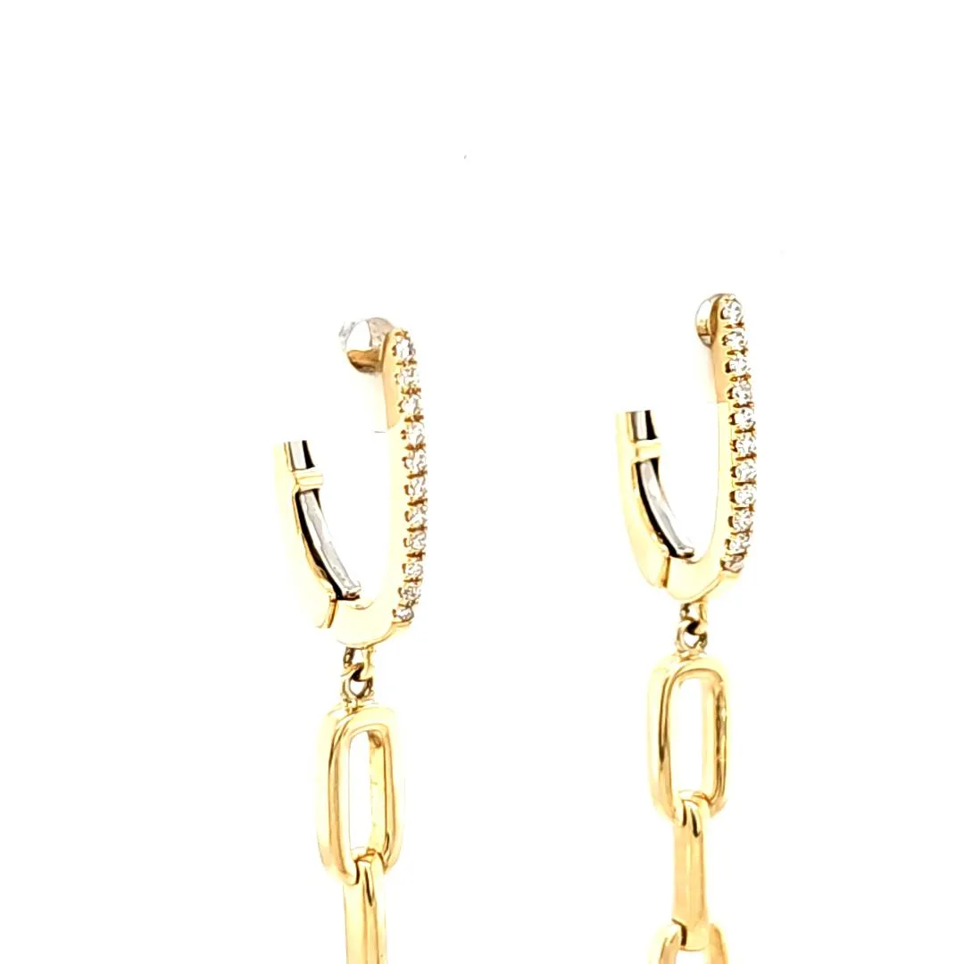 18k Yellow Gold Mother of Pearl & Diamond Journey Chain Dangle Earrings (I7902)