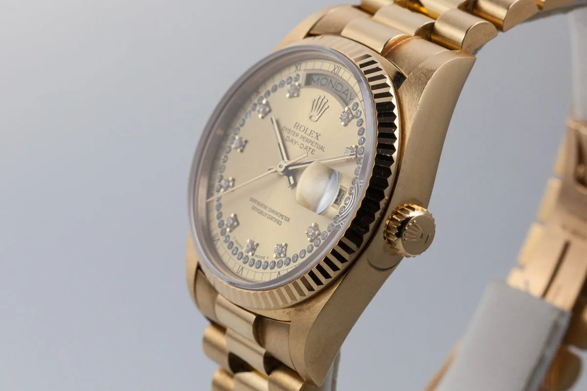 1988 Rolex 18k Day-Date President 18038 with Diamond String Dial