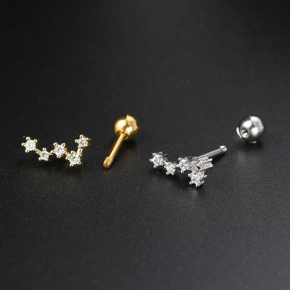 1PC Helix Ear Piercing Stud Earrings for Women Zircon Star Ear Tragus Cartilage Piercing Accessories Jewelry Gift Drop Shipping