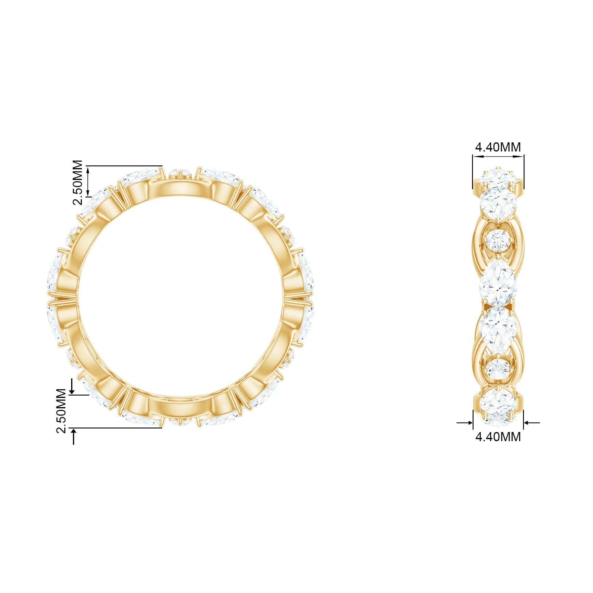 2 CT Round and Pear Cut Zircon East West Gold Eternity Ring