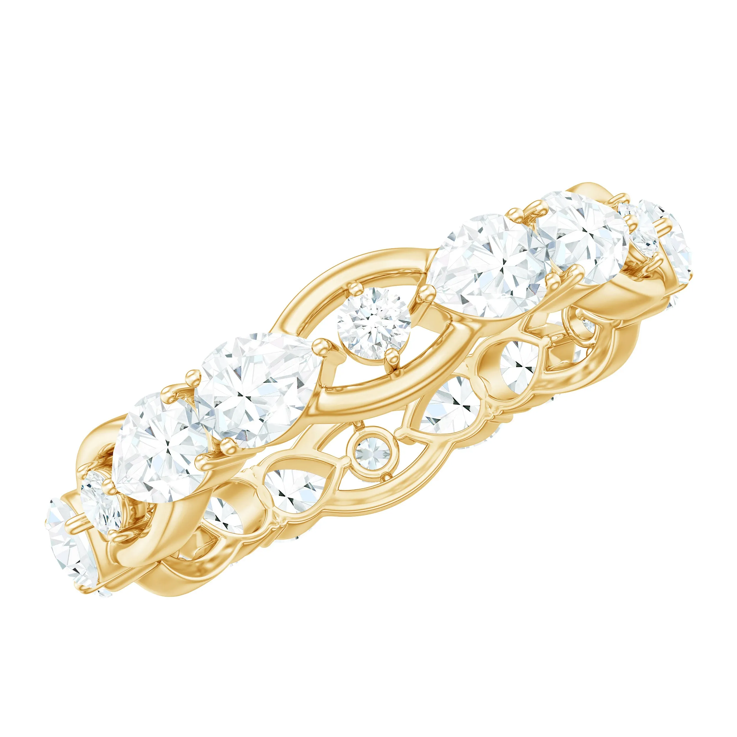 2 CT Round and Pear Cut Zircon East West Gold Eternity Ring