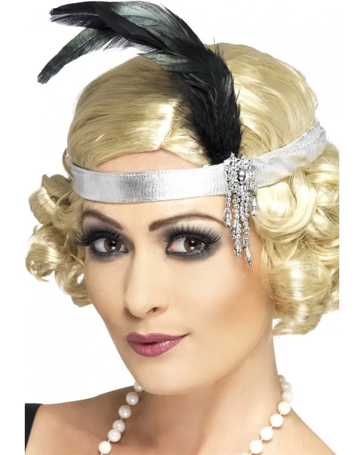 20s Silver Satin Flapper Headband