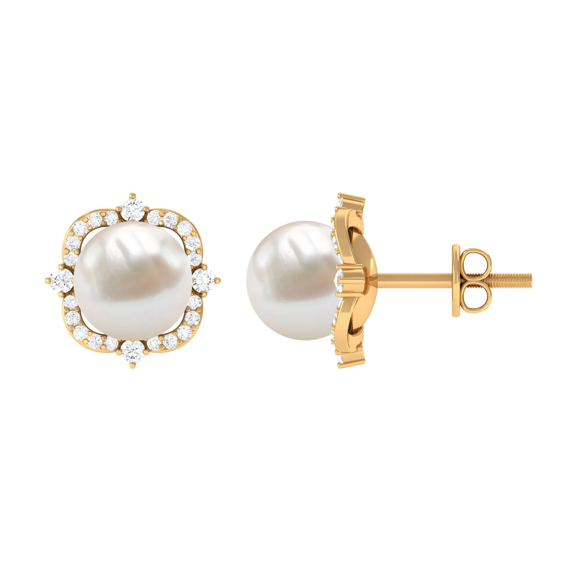 6.50 CT Floral Statement Earrings with Freshwater Pearl and Diamond Accents