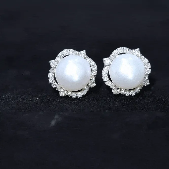 6.50 CT Floral Statement Earrings with Freshwater Pearl and Diamond Accents