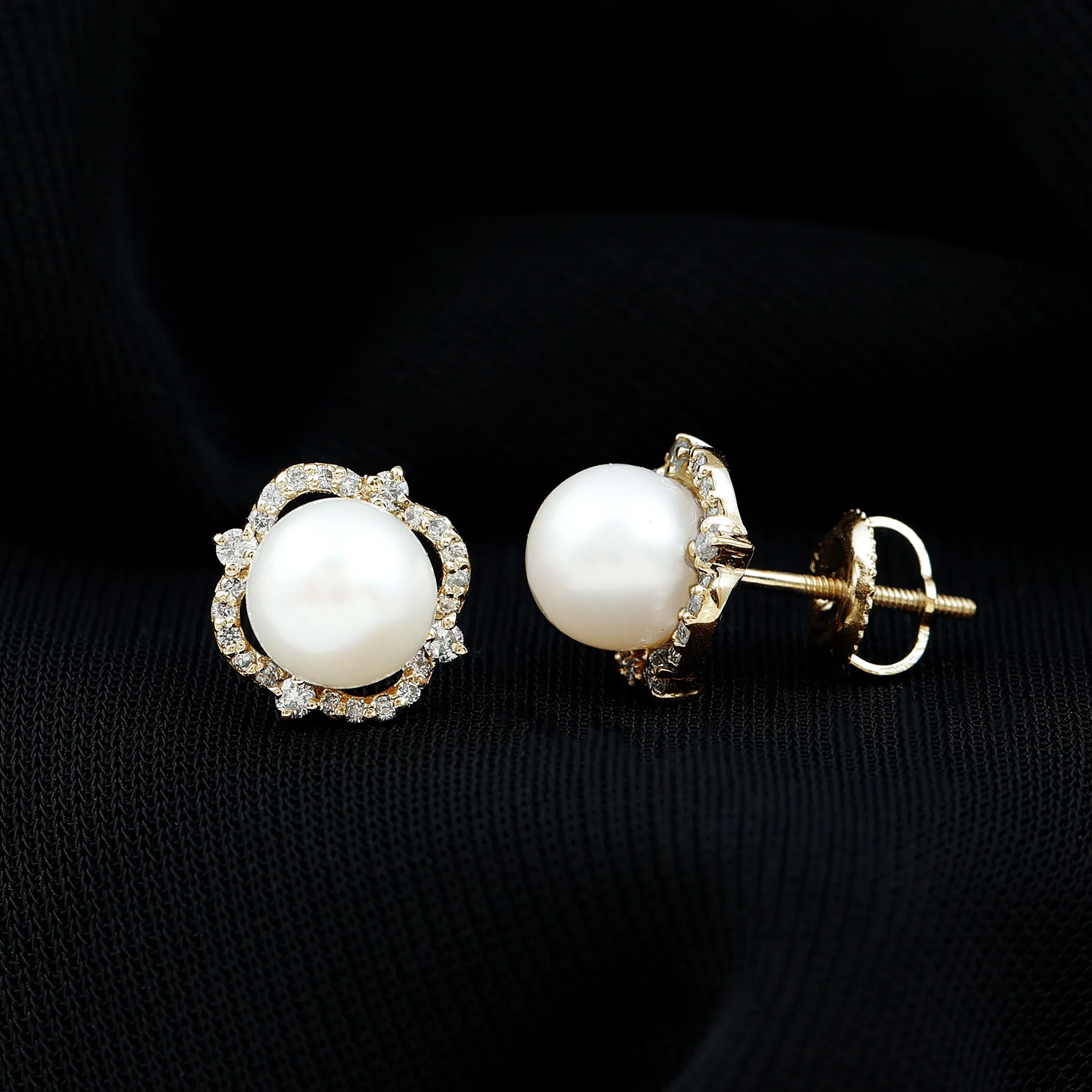 6.50 CT Floral Statement Earrings with Freshwater Pearl and Diamond Accents