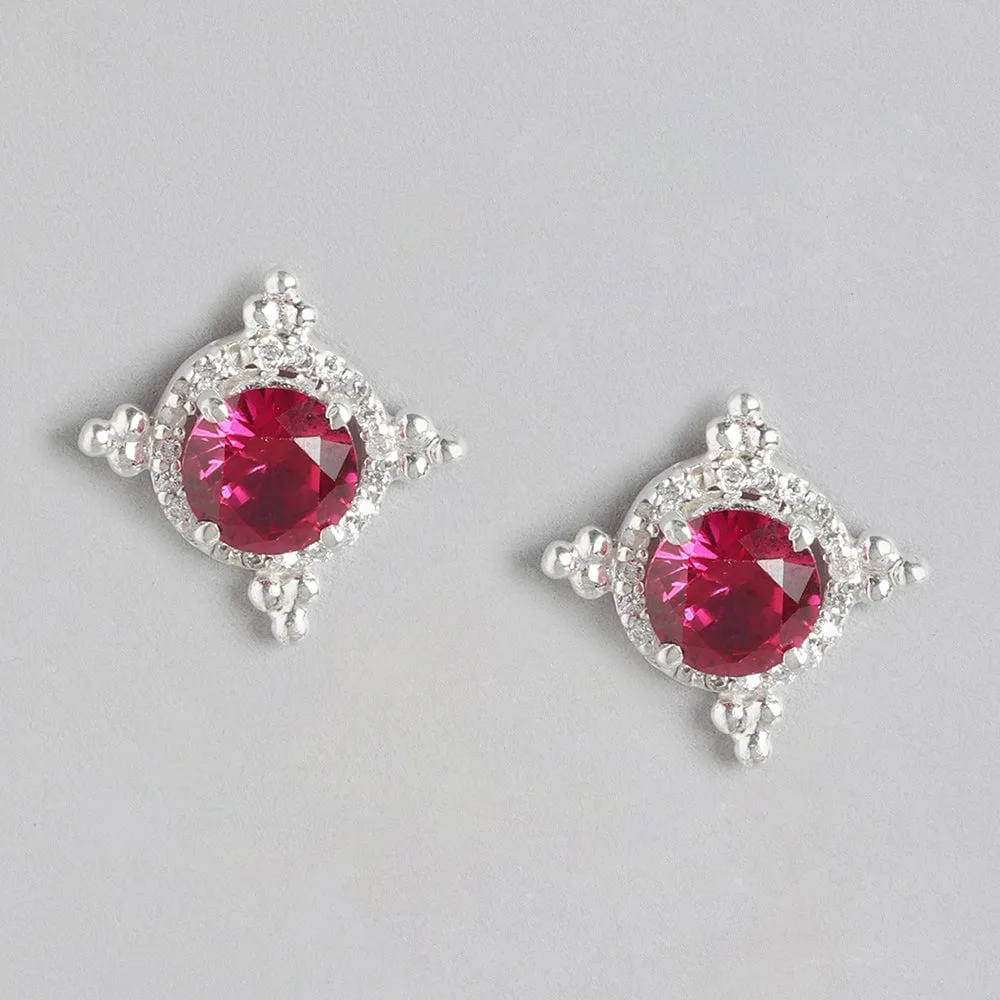 92.5 Silver Red Kundan Chakra Stud Earrings