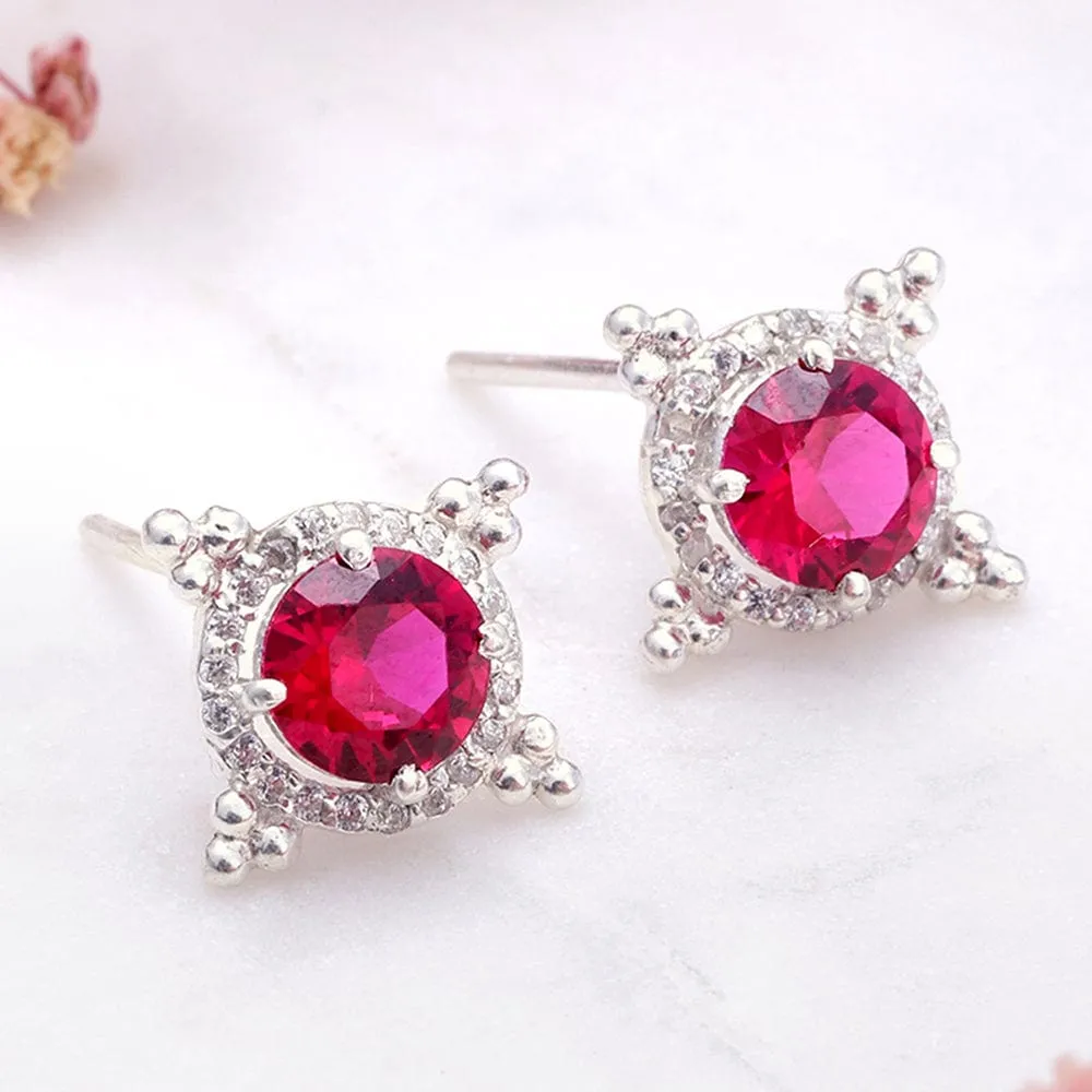 92.5 Silver Red Kundan Chakra Stud Earrings