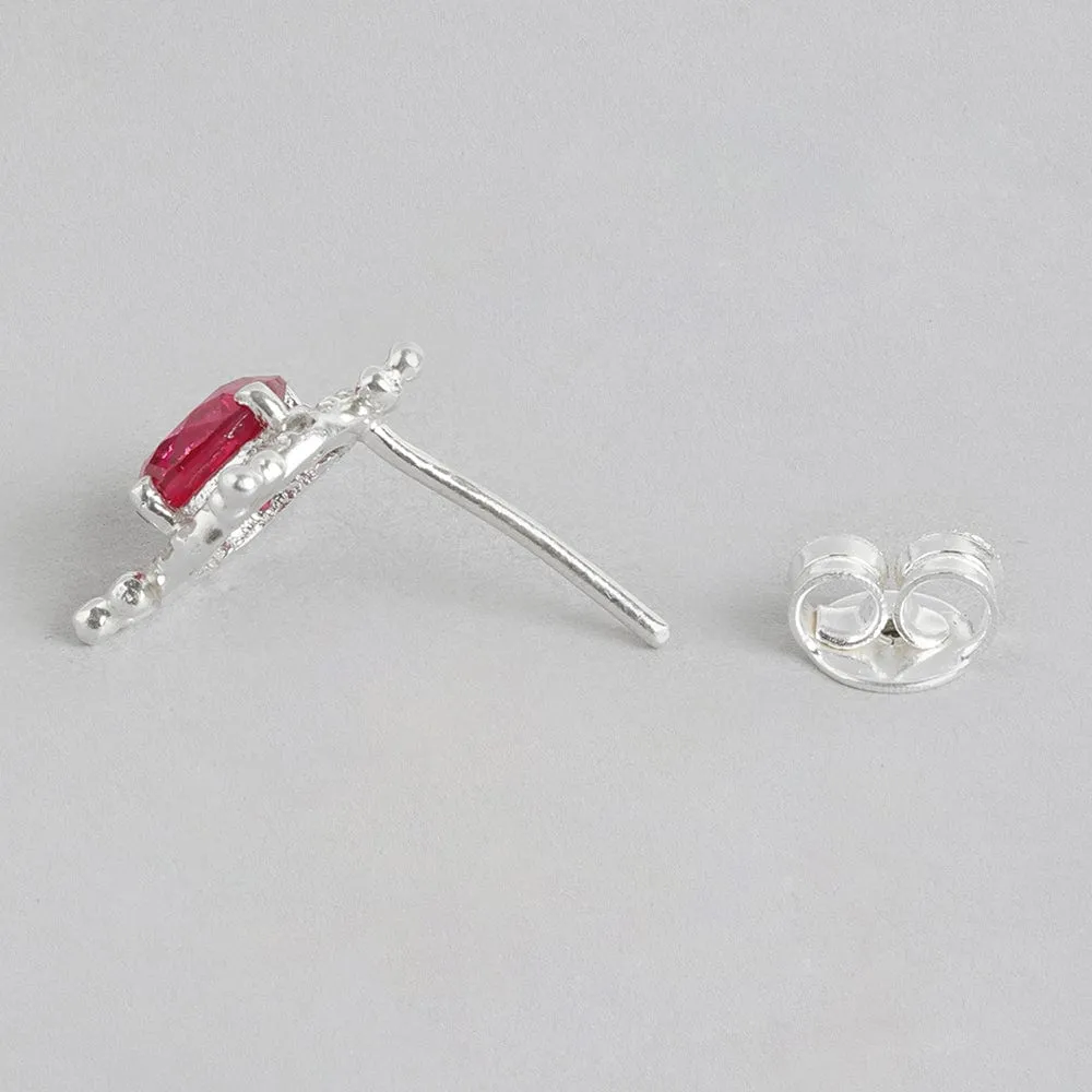 92.5 Silver Red Kundan Chakra Stud Earrings