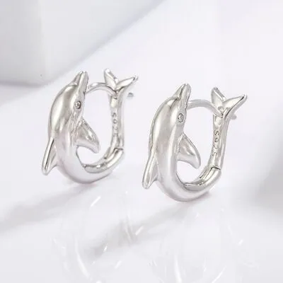 925 Sterling Silver Zircon Dolphin Earrings