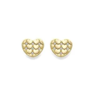 9ct Gold Heart Satin Stud Earrings, Soft Romance, 7mm, 0.80g, Gift Box Included