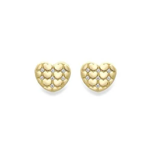 9ct Gold Heart Satin Stud Earrings, Soft Romance, 7mm, 0.80g, Gift Box Included