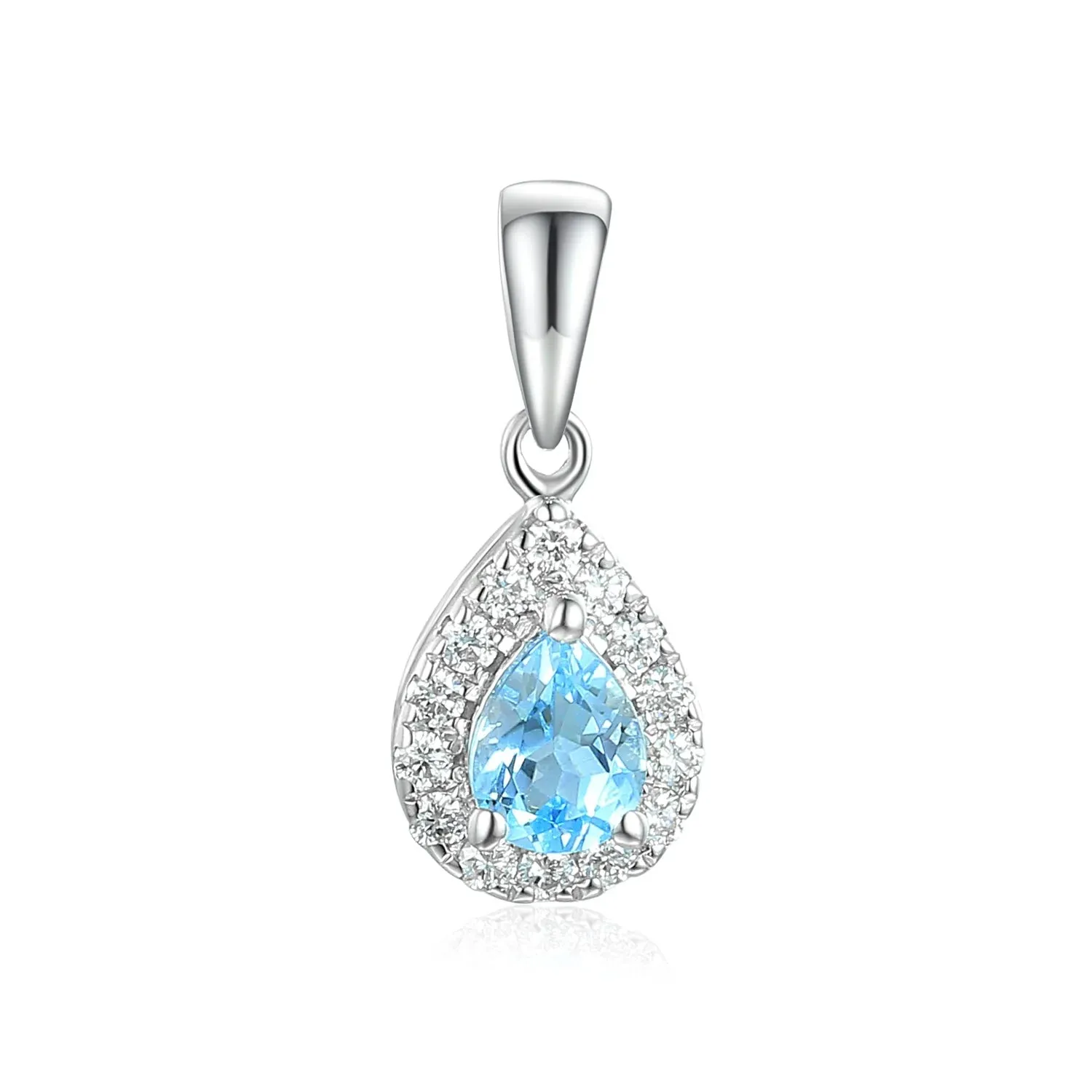 9ct White Gold 0.29ct Pear Cut Aquamarine And 0.12ct Diamond Halo Necklace