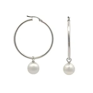 9K White Gold Australian South Sea 10-11mm Cultured Pearl Hoop Earrings