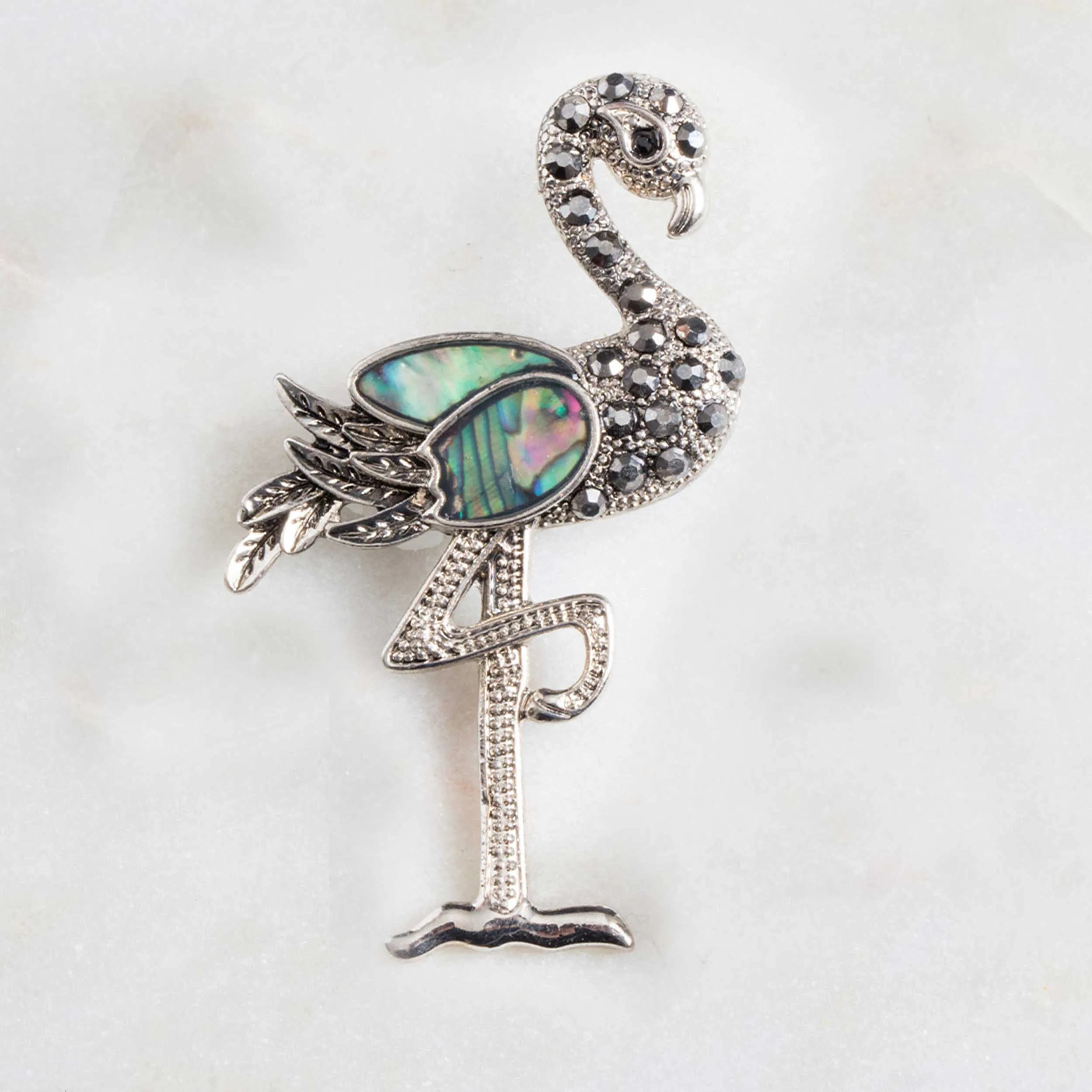 Abalone Flamingo Brooch with Pendant Converter