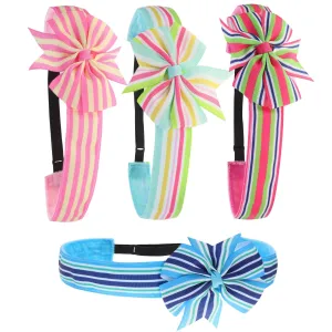 Adjustable No Slip Striped Bow Headbands - 4 Pack