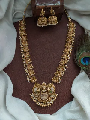 Antique Lakshmi Nagas Zircon Long Set with Peacock Accents