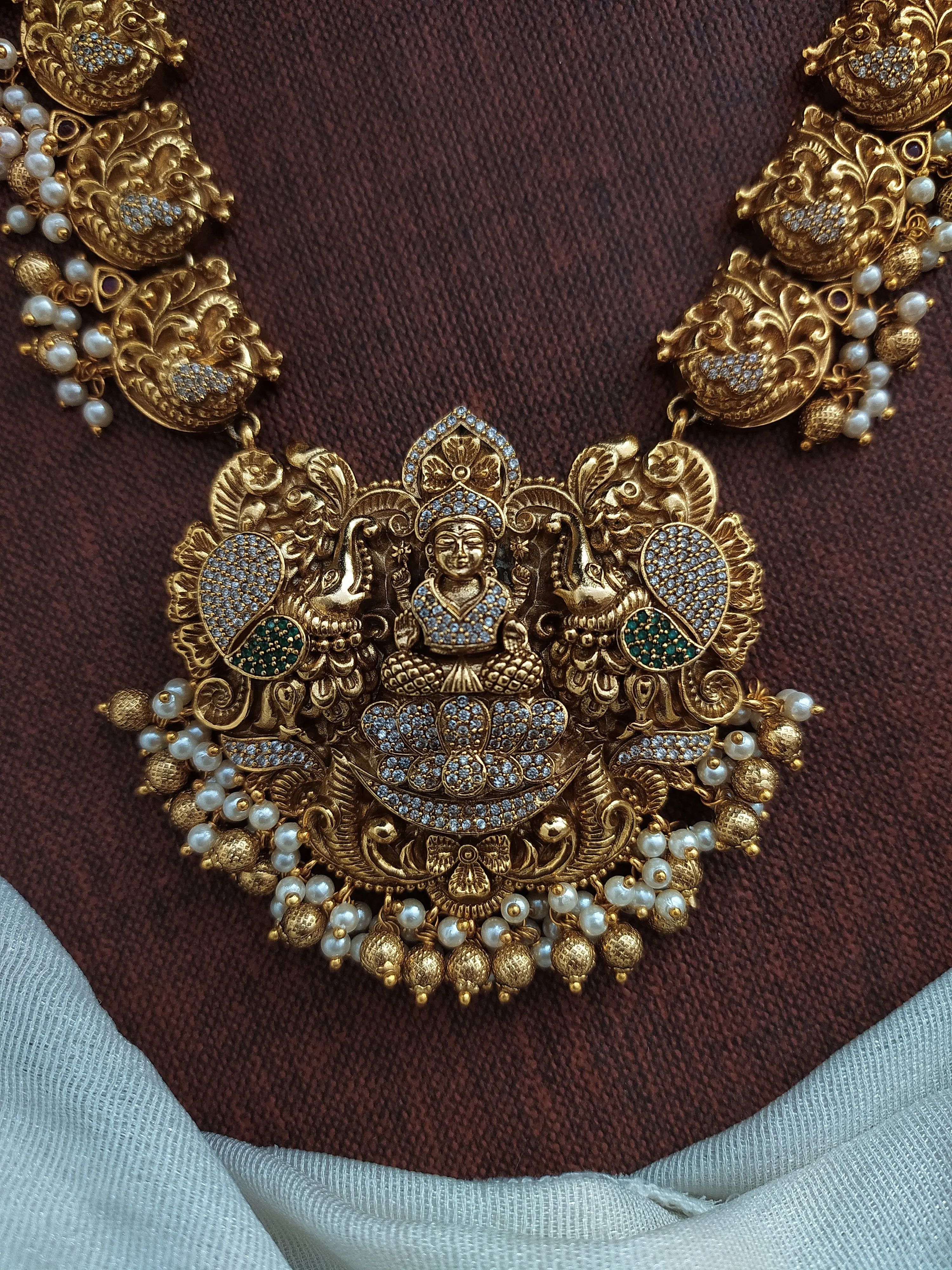 Antique Lakshmi Nagas Zircon Long Set with Peacock Accents