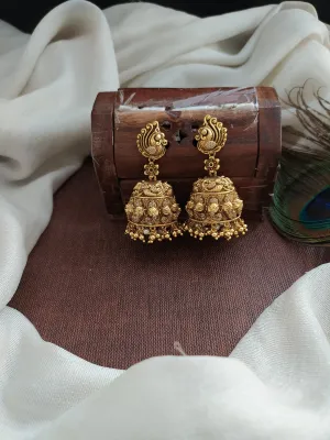 Antique Peacock Nagas Jhumki with Zircon Stones