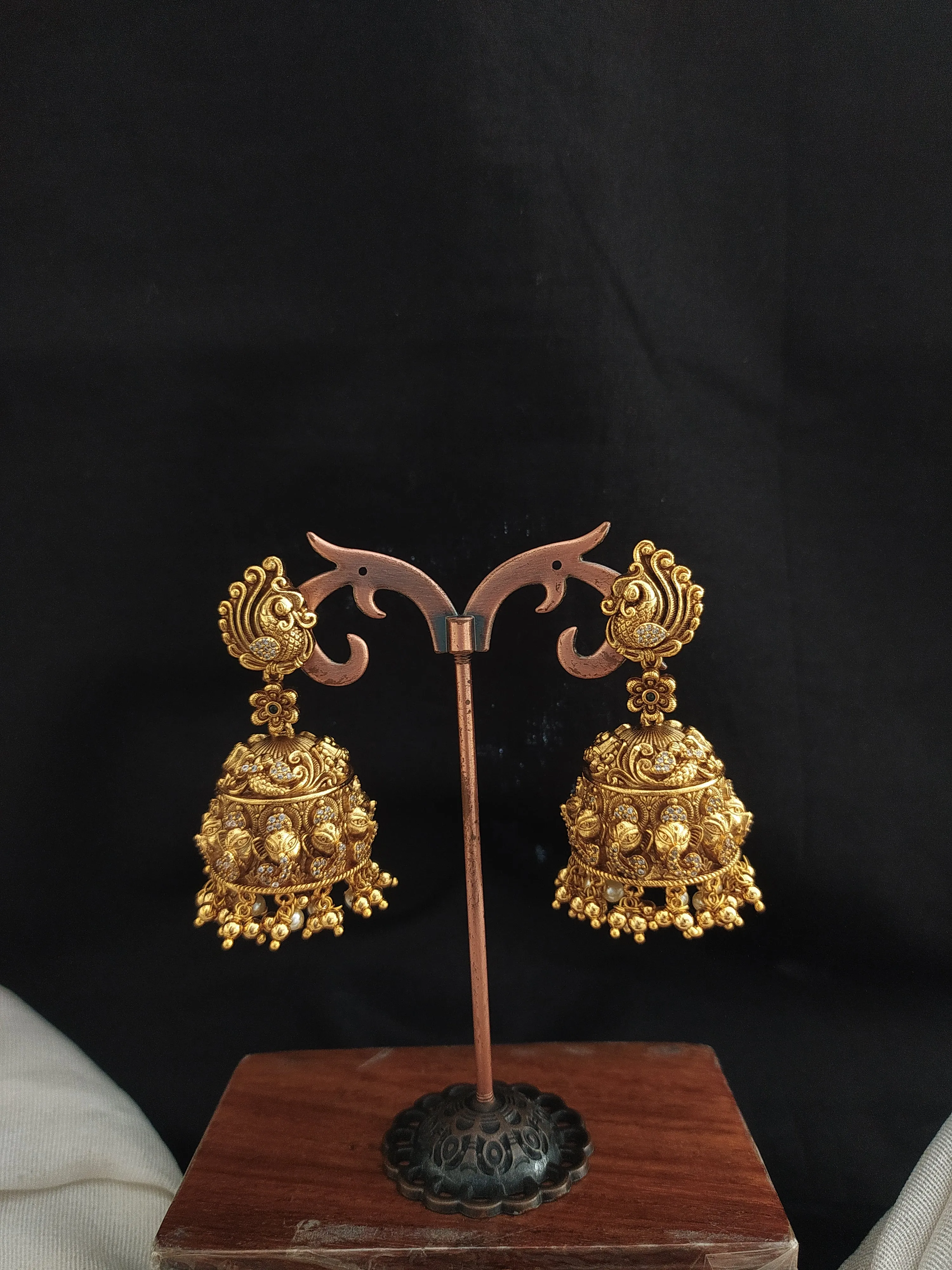 Antique Peacock Nagas Jhumki with Zircon Stones