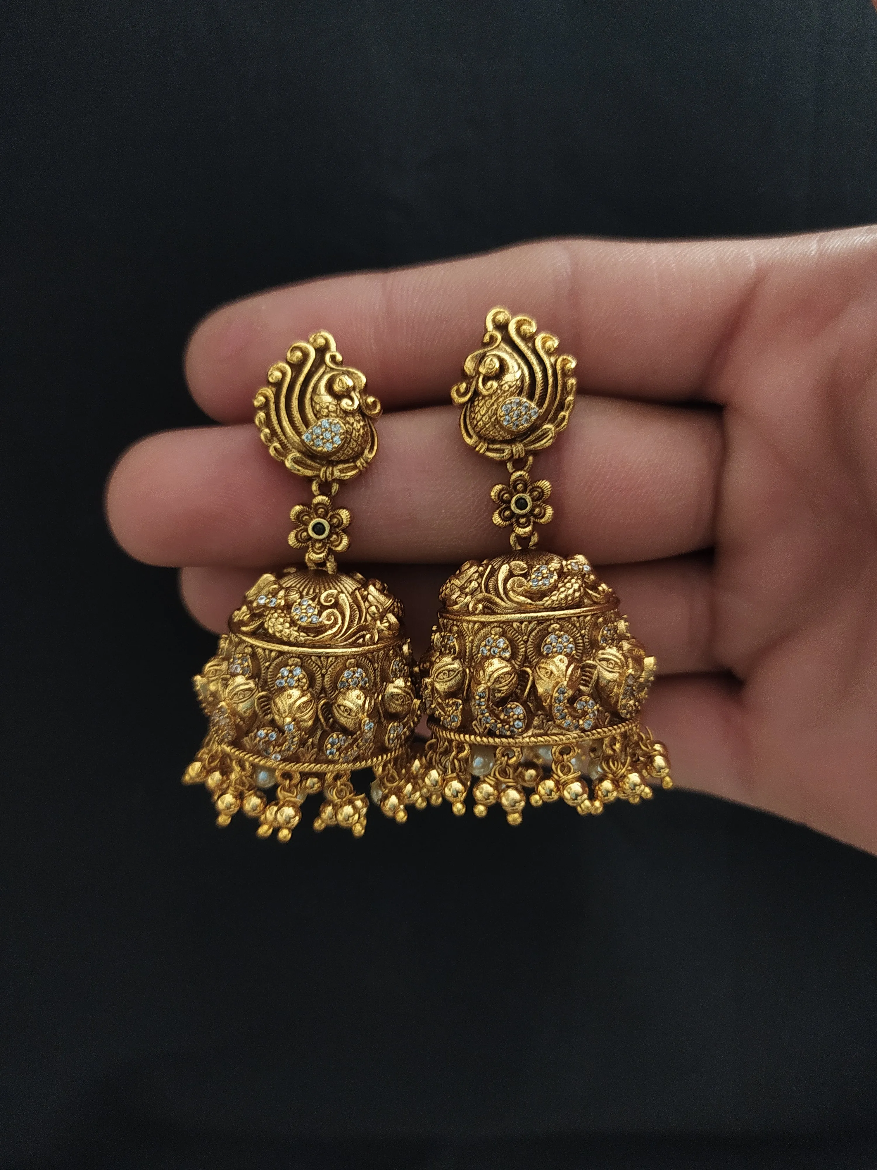 Antique Peacock Nagas Jhumki with Zircon Stones