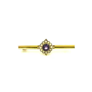 Antique Victorian Amethyst & Seed Pearl 9ct Gold Gemstone Brooch