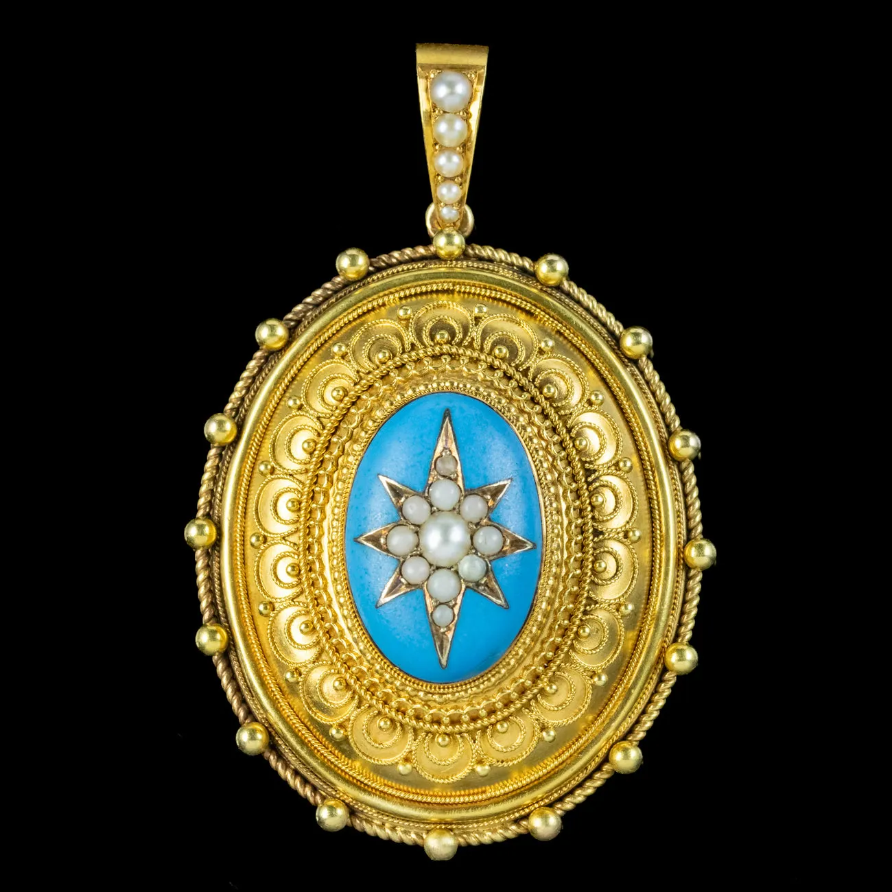 Antique Victorian Etruscan Revival Pearl Locket 18ct Gold