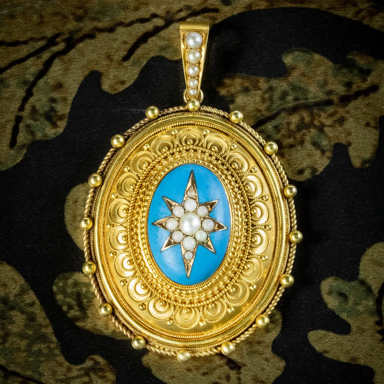 Antique Victorian Etruscan Revival Pearl Locket 18ct Gold