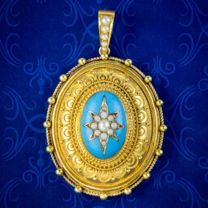 Antique Victorian Etruscan Revival Pearl Locket 18ct Gold