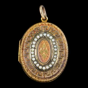 Antique Victorian Pearl Mourning Locket 18ct Gold