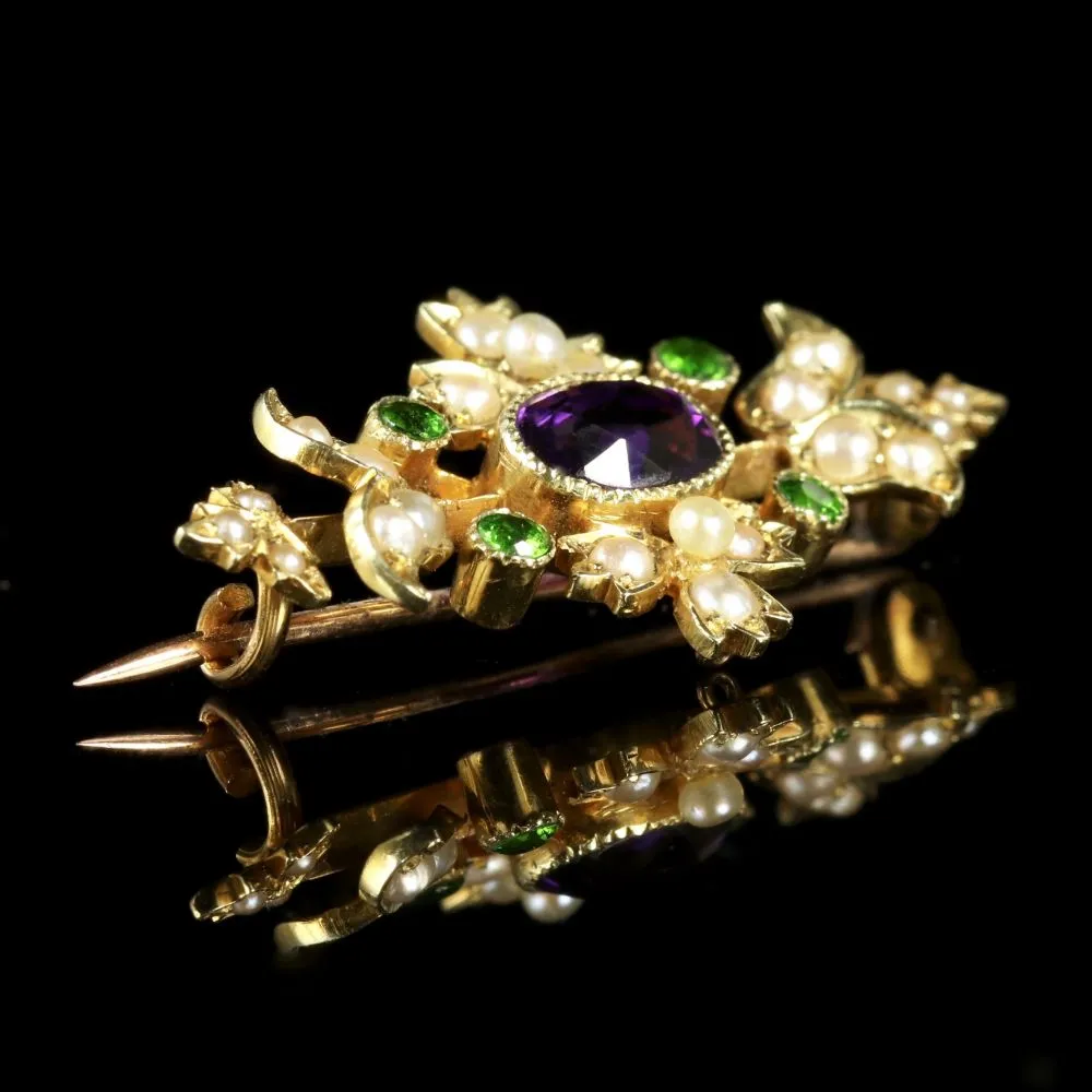 Antique Victorian Suffragette Brooch 15Ct Gold Floral Circa 1900