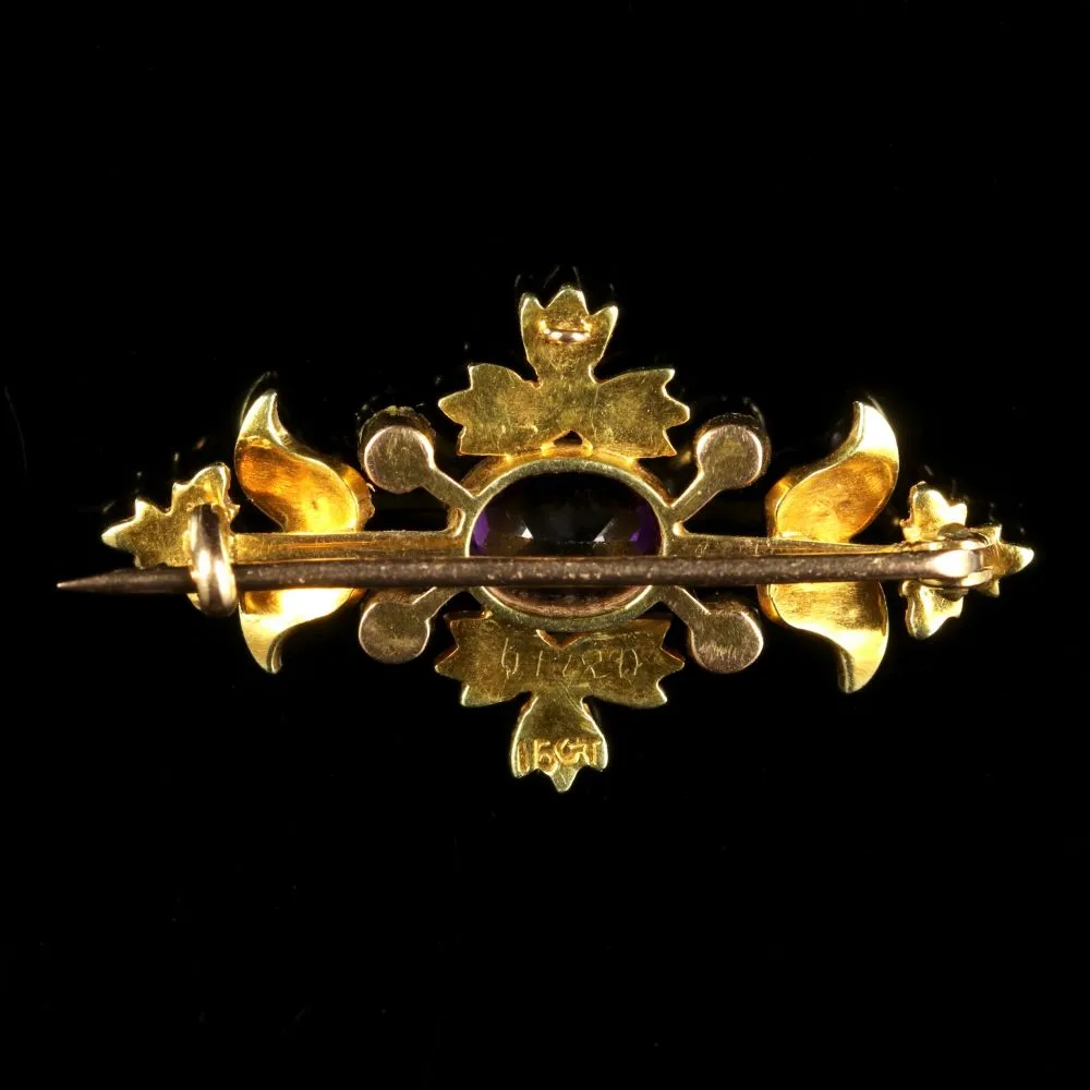 Antique Victorian Suffragette Brooch 15Ct Gold Floral Circa 1900