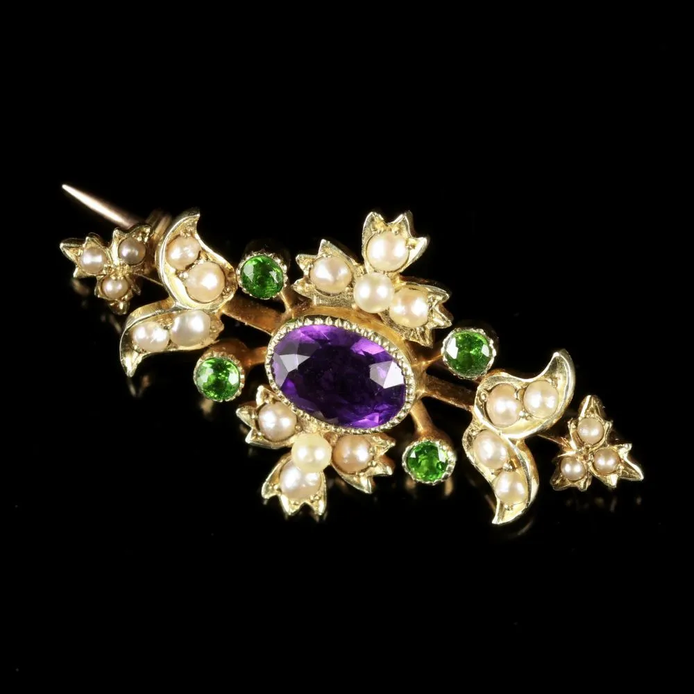 Antique Victorian Suffragette Brooch 15Ct Gold Floral Circa 1900