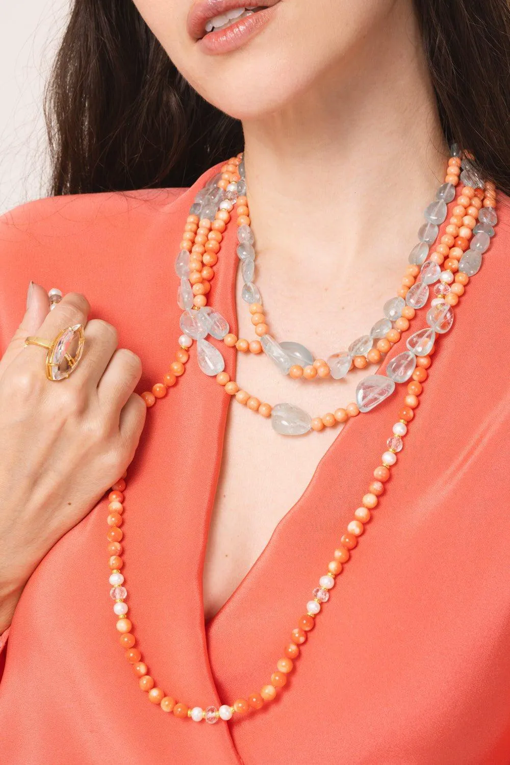 Aquamarine and Coral Necklace