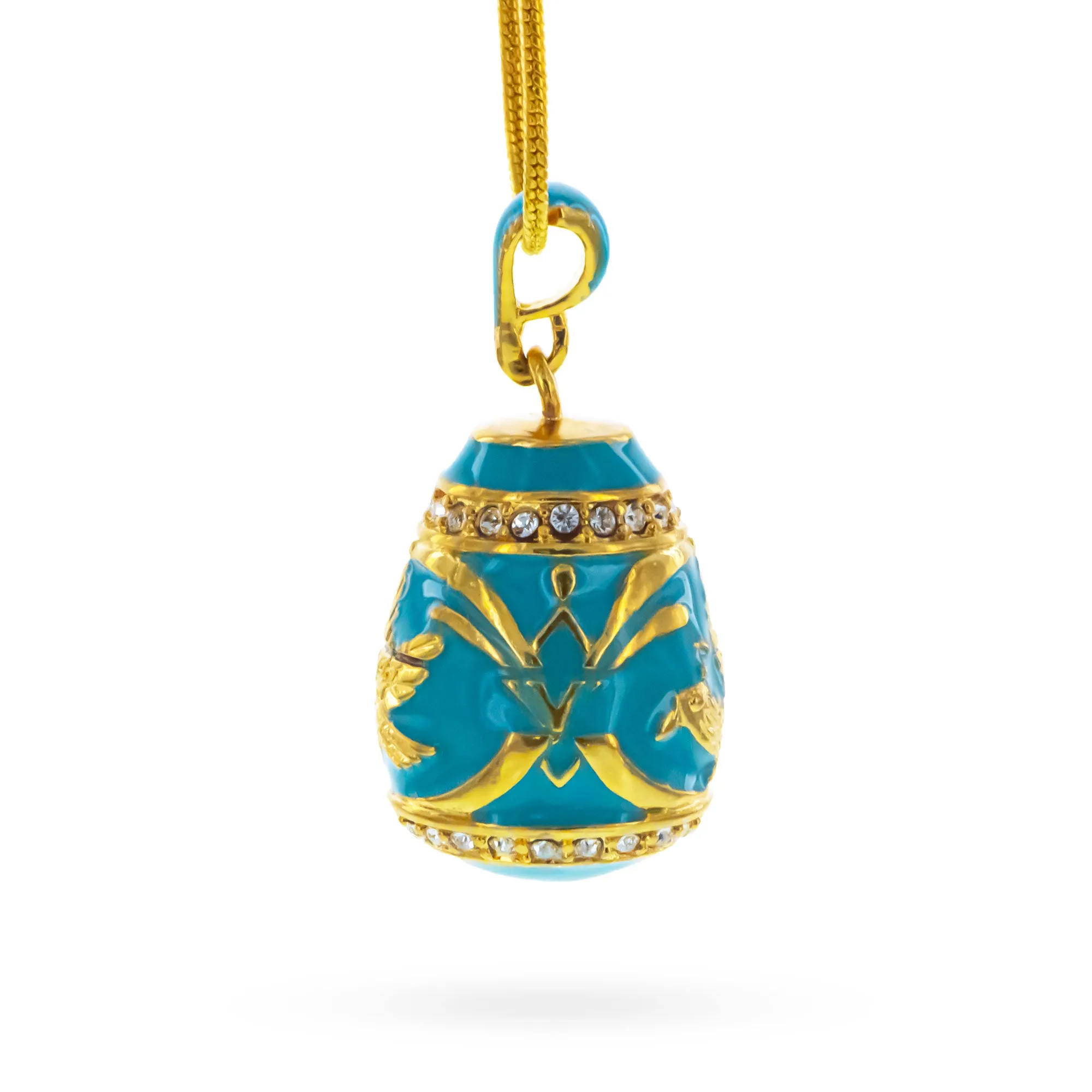 Aquamarine Enamel Gold Bird Royal Egg Pendant Necklace