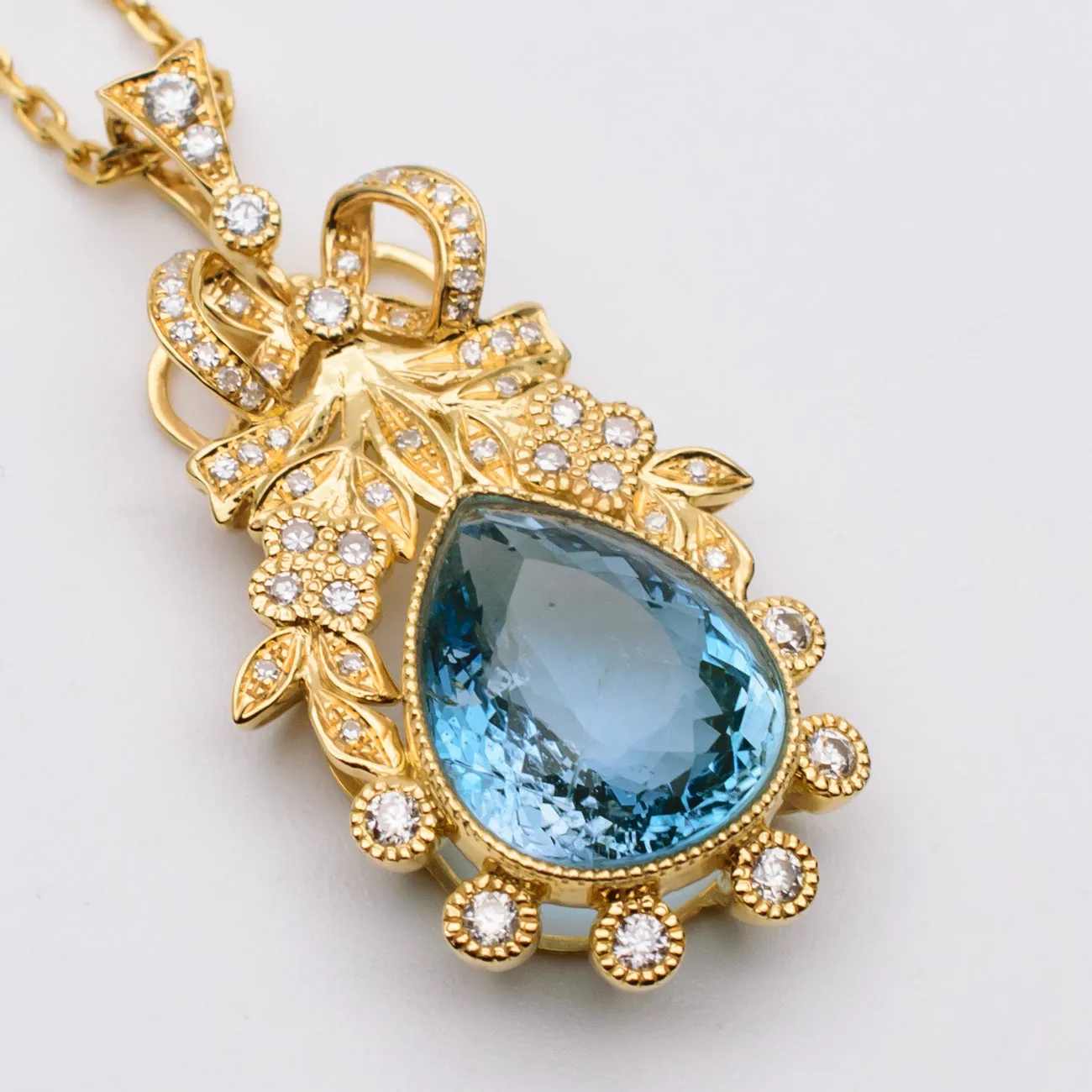 Aquamarine Pendant Necklace &  Natural Diamonds