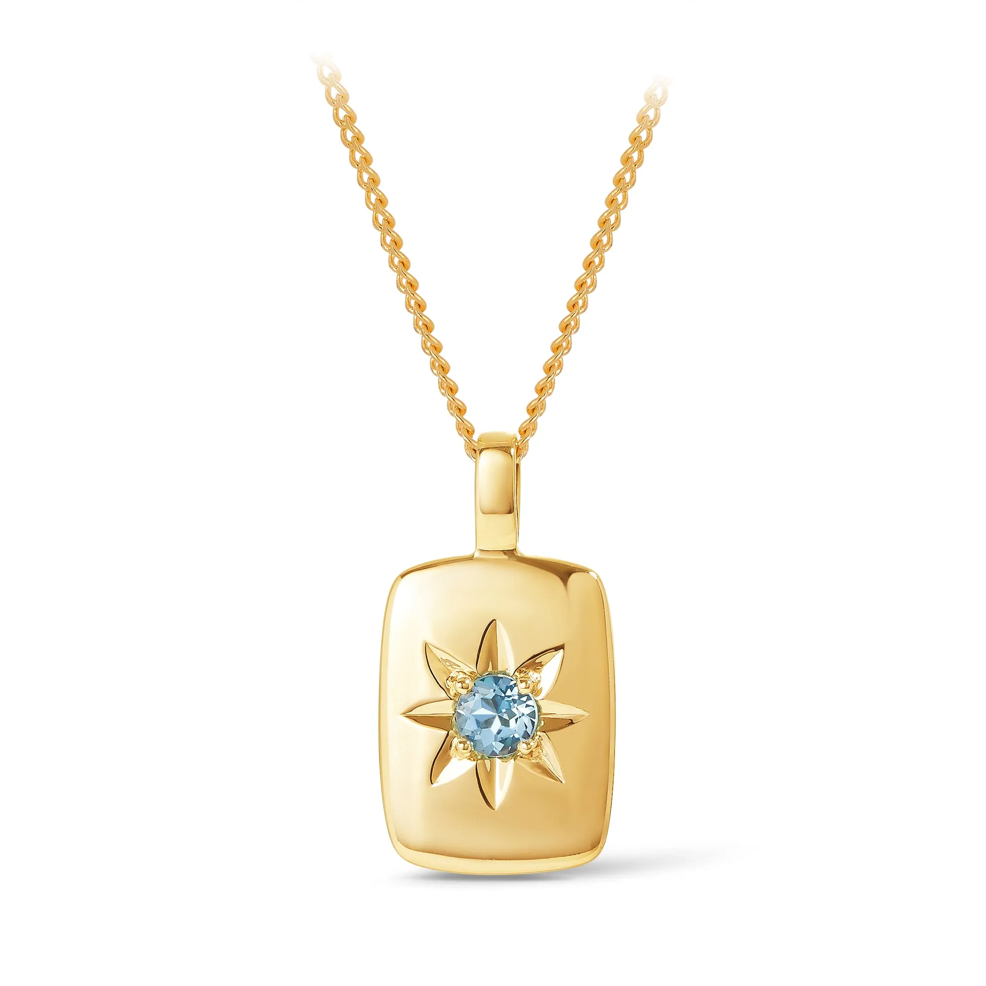 Aquamarine Star Set Rectangular Pendant in 9ct Yellow Gold