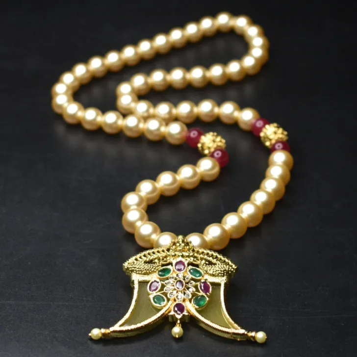 Asp Navratna Puligoru Locket & Pearl Necklace For Gents