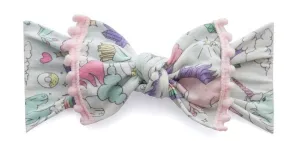 Baby Bling Pastel Unicorn w/Pink Pom Trimmed Printed Knot Headband