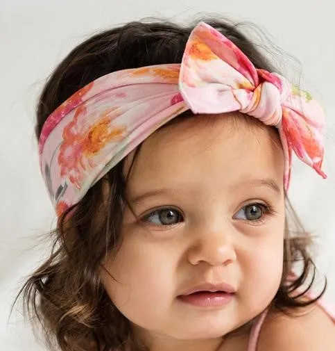 Baby Bling Soft Pink Floral Printed Knot Headband