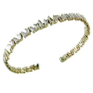 Baguette Diamond 14K Yellow Gold Semi-Stiff Flexible Bracelet