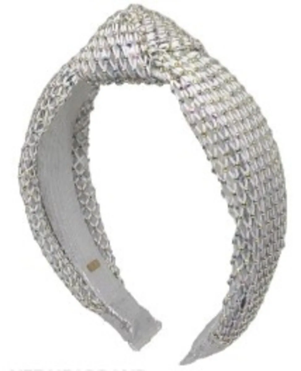 Bari Lynn Crystal Net Knot Headband - White