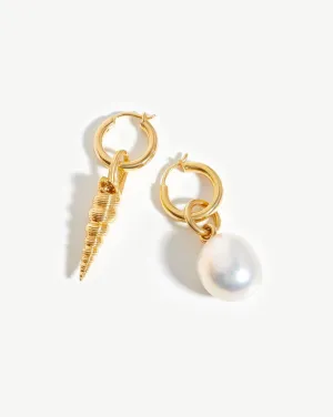 Baroque Pearl & Spiral Shell Hoop Earrings | 18k Gold Vermeil/Pearl