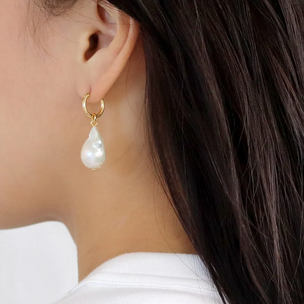 Baroque Pearl Gold Tone Mini Hoop Earrings