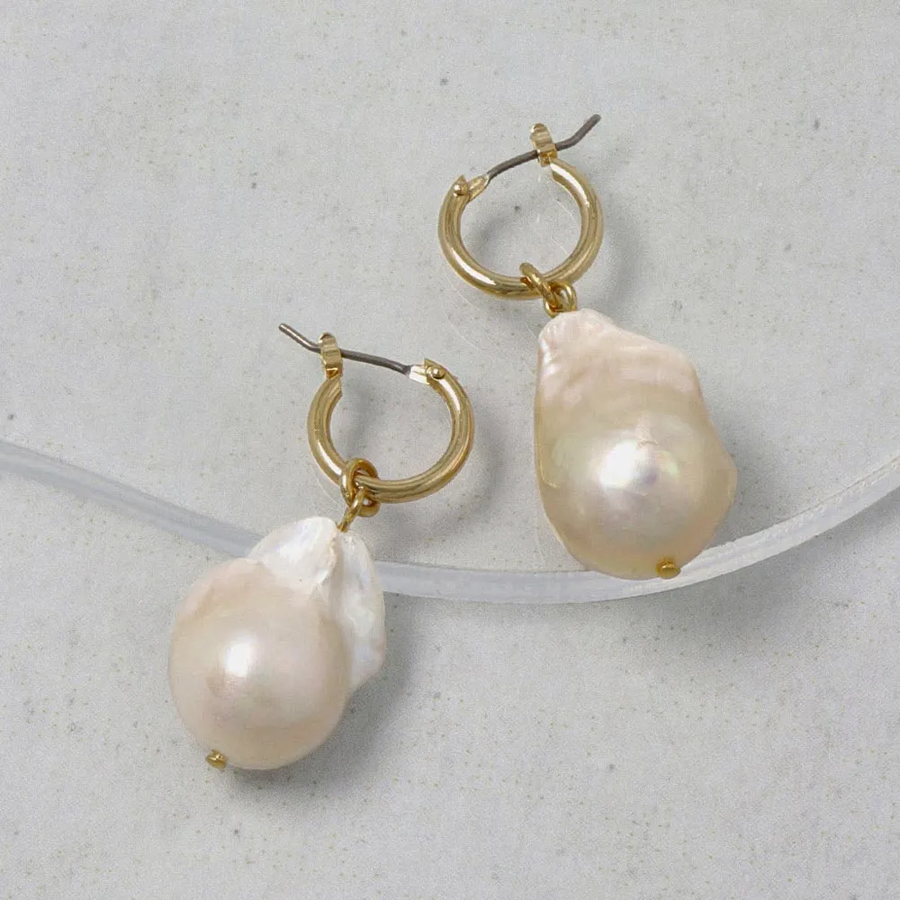 Baroque Pearl Gold Tone Mini Hoop Earrings