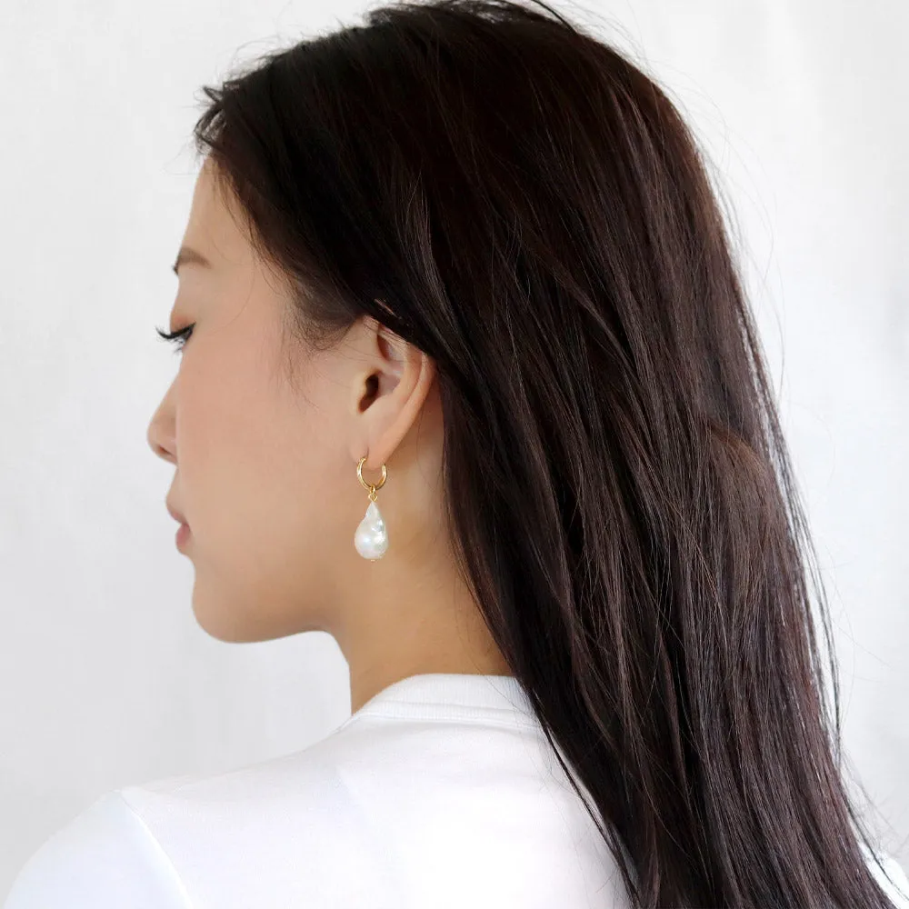 Baroque Pearl Gold Tone Mini Hoop Earrings