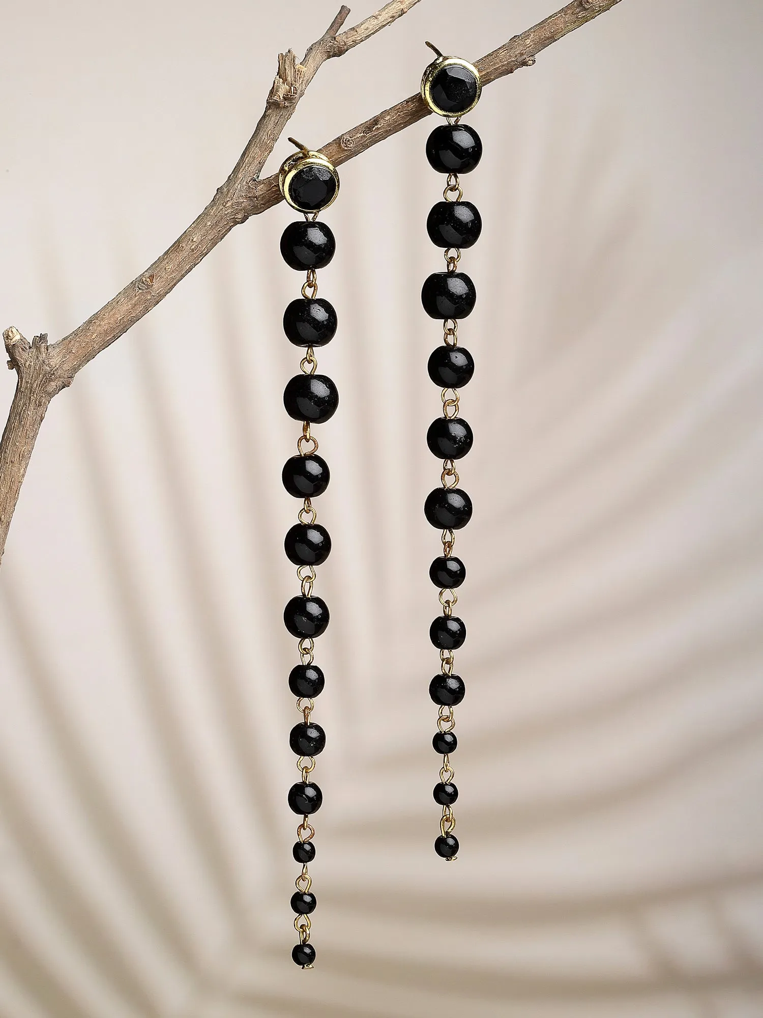 Black Beads Long Dangler Earrings