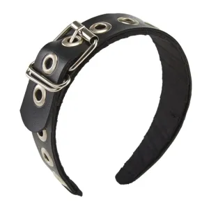 Black Goth PU Leather Headband