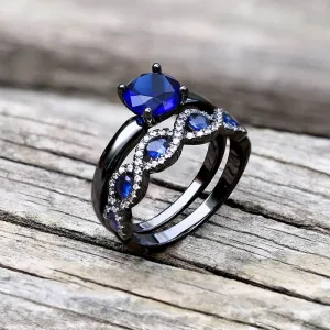 Black Inlaid Blue Zircon Stacking Ring