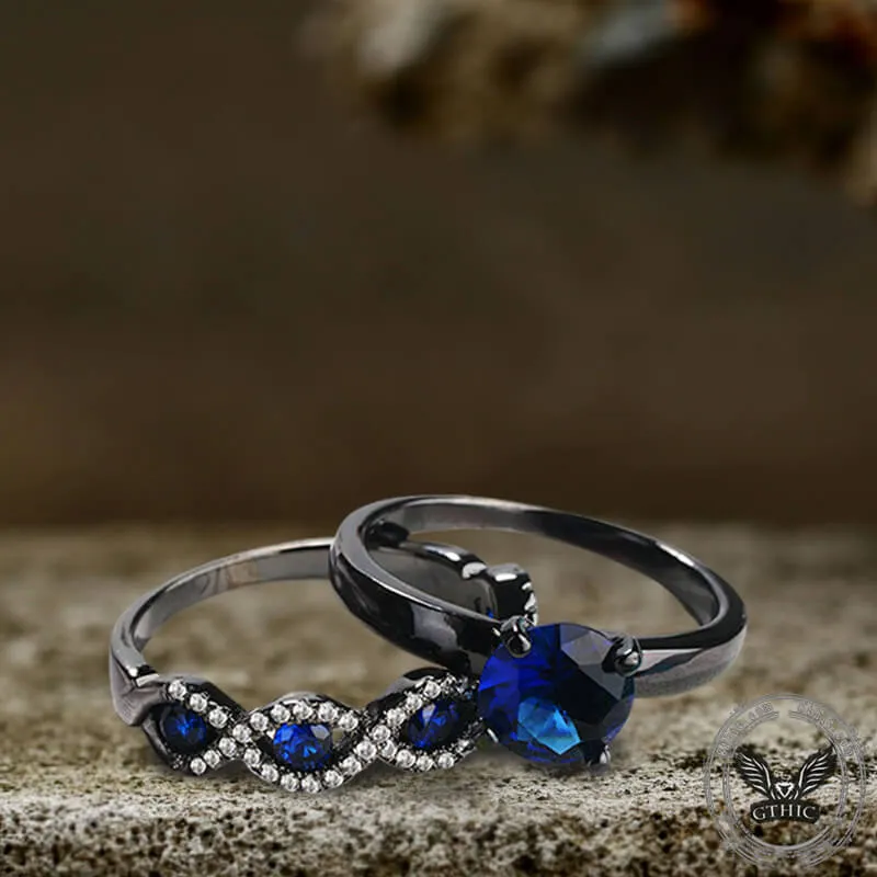 Black Inlaid Blue Zircon Stacking Ring